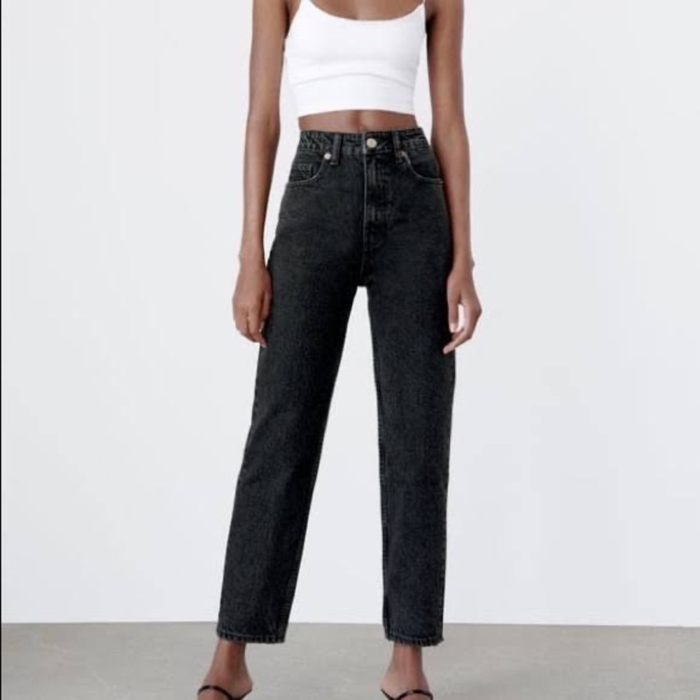 zara black high waisted mom jeans